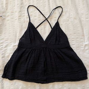 black crisscross strap babydoll tank